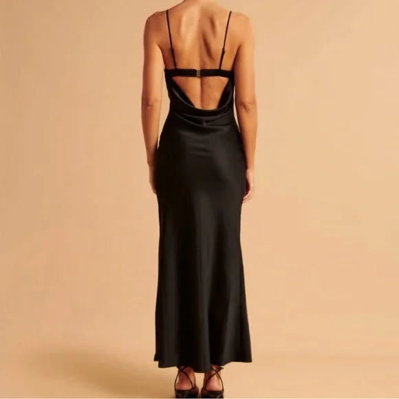 Abercrombie & Fitch Black Satin Cowl Back Slip Dress with Sexy Low Back, Size SP - Picture 2 of 12
